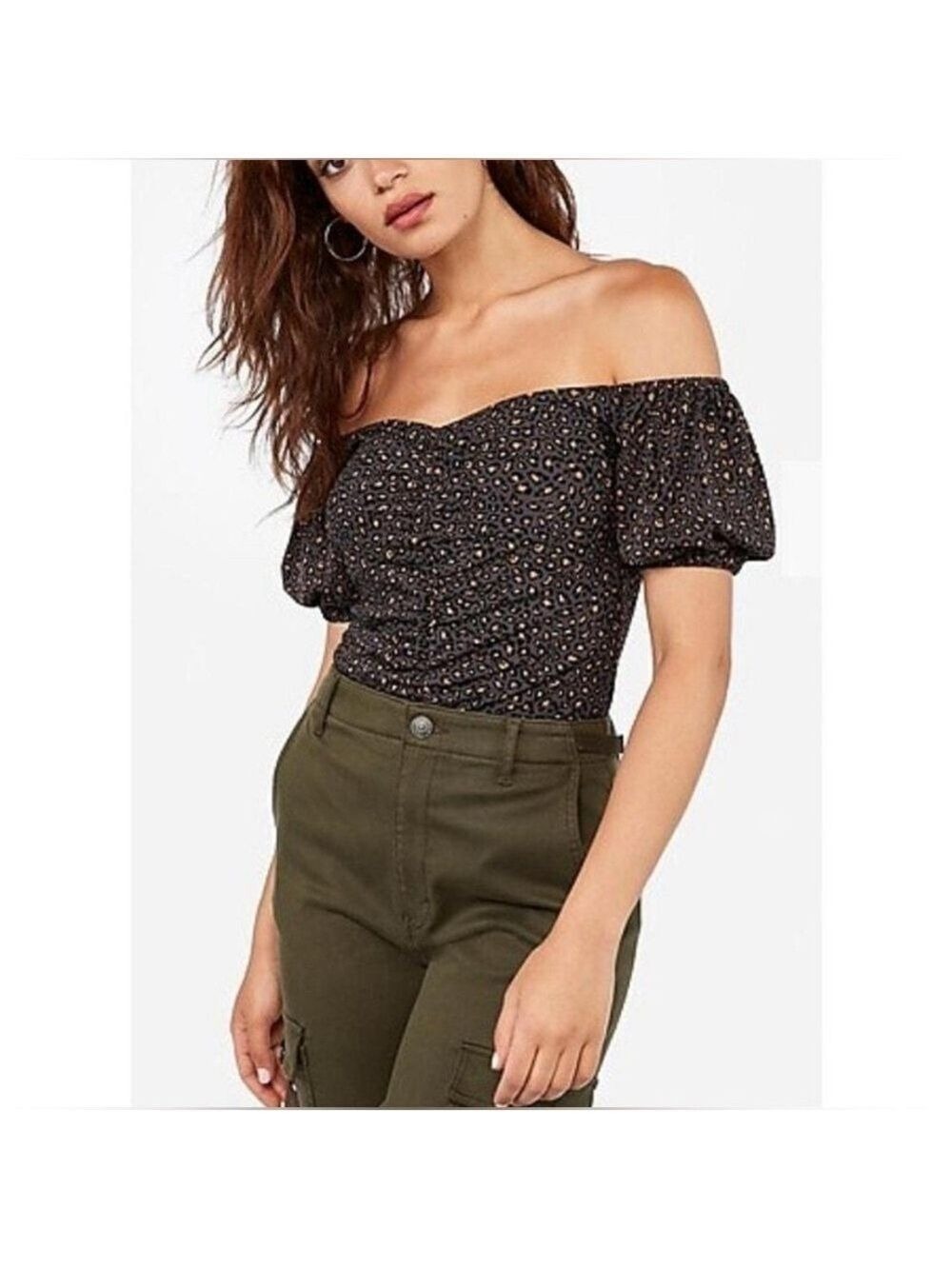 Express Ruched Off-Shoulder Blouse size medium - Picture 2 of 16
